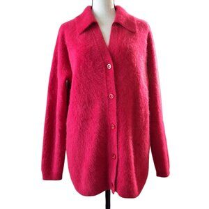 Vintage GiGi Womens Red Mohair Button Down Cardigan Sweater XL Cozycore